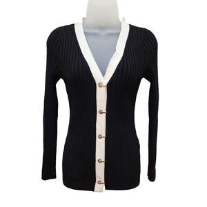 White House Black Market Cardigan XS Ribbed Career Quiet Luxury Toggle Buttons
